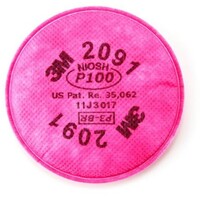 2091 P100 PARTICULATE FILTERS, 3M, REUSABLE, PINK, 100/CA